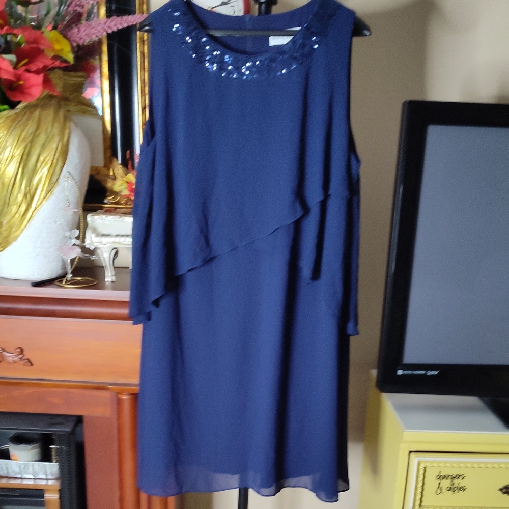Hannah Nicole Navy Blue Flowy Chiffon Sleeveless Dress Size 20W